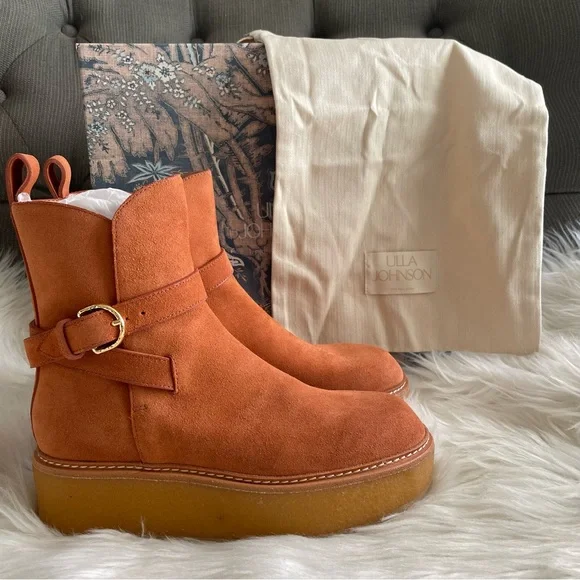 Ulla Johnson Lennox Ankle Buckle Boots in Terracotta Suede EU37 US7 - Picture 2 of 16